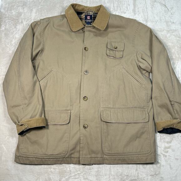 VTG Chaps Chore Coat Beige Flannel Lined Canvas Barn Jacket Men's Size XL - Picture 1 of 7